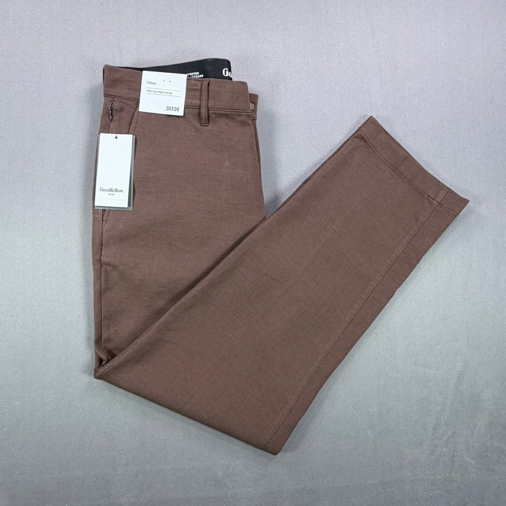 Goodfellow Men 30x30 Brown Cotton Blend Slim Fit Comfort Chino Stretch Pants New